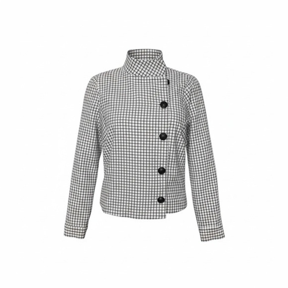 Cabi Plaid Jacket Cropped Button Up Career Casual Black White XS‎
